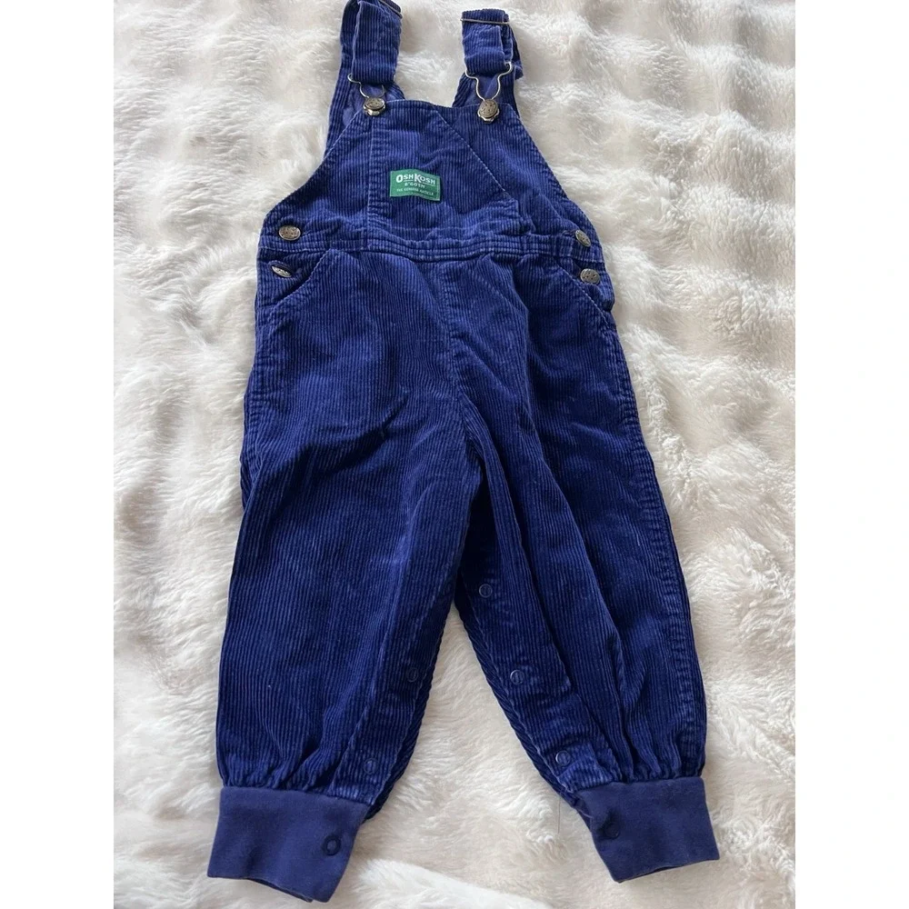 Vintage 90s OshKosh Boys Mice Construction Patch Corduroy Overalls Bubble Leg